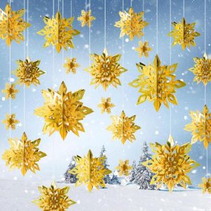 24PCS Snowflake Christmas Decorations, 3D Large White Paper Snowflakes  Garland Hanging Snow Flakes for Winter Wonderland Christmas Party  Decorations Holiday New Year Home Decor, Antiquewhite(Metallic Gold) -  Besslly Home Furnishings Sale